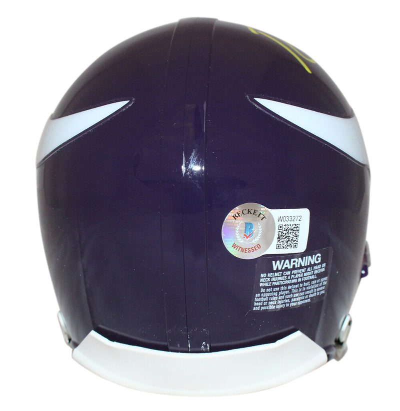 Randy Moss Signed Minnesota Vikings Throwback VSR4 Mini Helmet Beckett