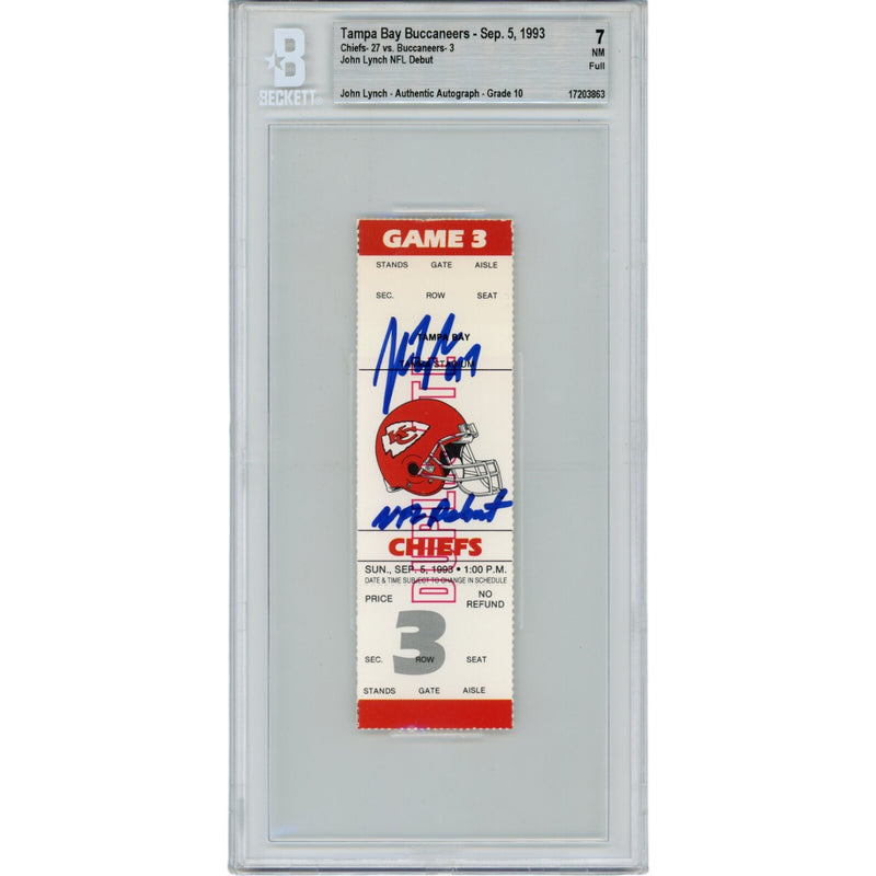 John Lynch Signed Tampa Bay Buccaneers NFL Debut Ticket Stub BAS Slabbed