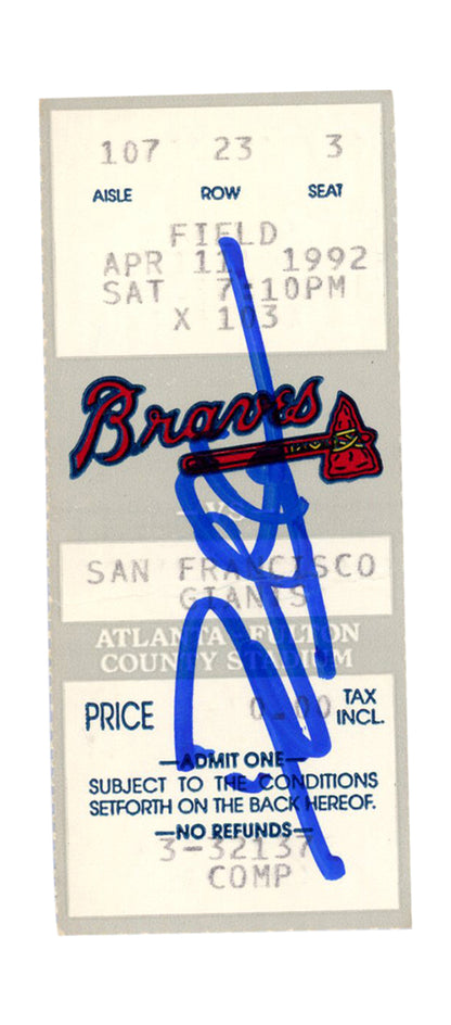 Deion Sanders Signed Atlanta Braves 4/11/1992 Game Ticket Stub BAS COA