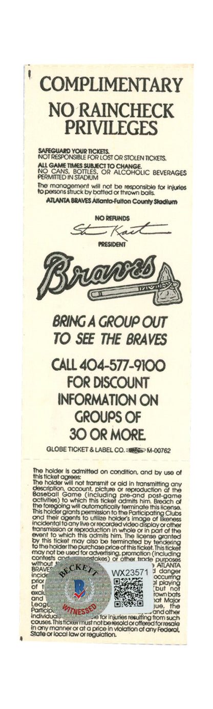 Deion Sanders Signed Atlanta Braves Full Ticket 7/16/1991 vs Cubs