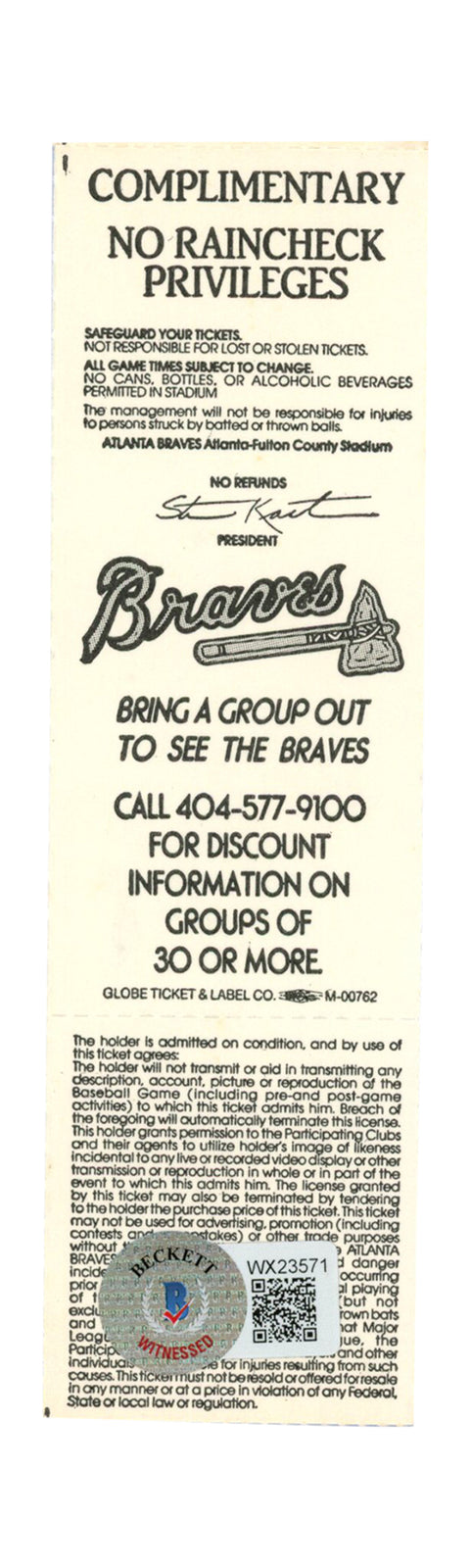 Deion Sanders Signed Atlanta Braves Full Ticket 7/16/1991 vs Cubs