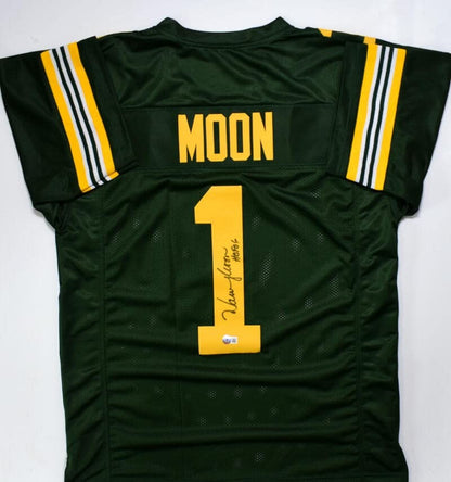 Warren Moon Autographed Green Custom Jersey with HOF Inscription