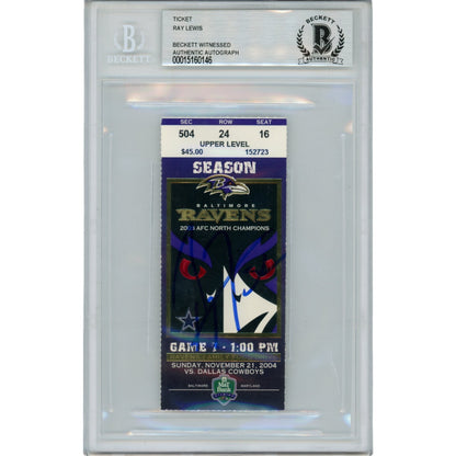 Ray Lewis Autographed Baltimore Ravens 11/21/04 Ticket Stub BAS Slabbed