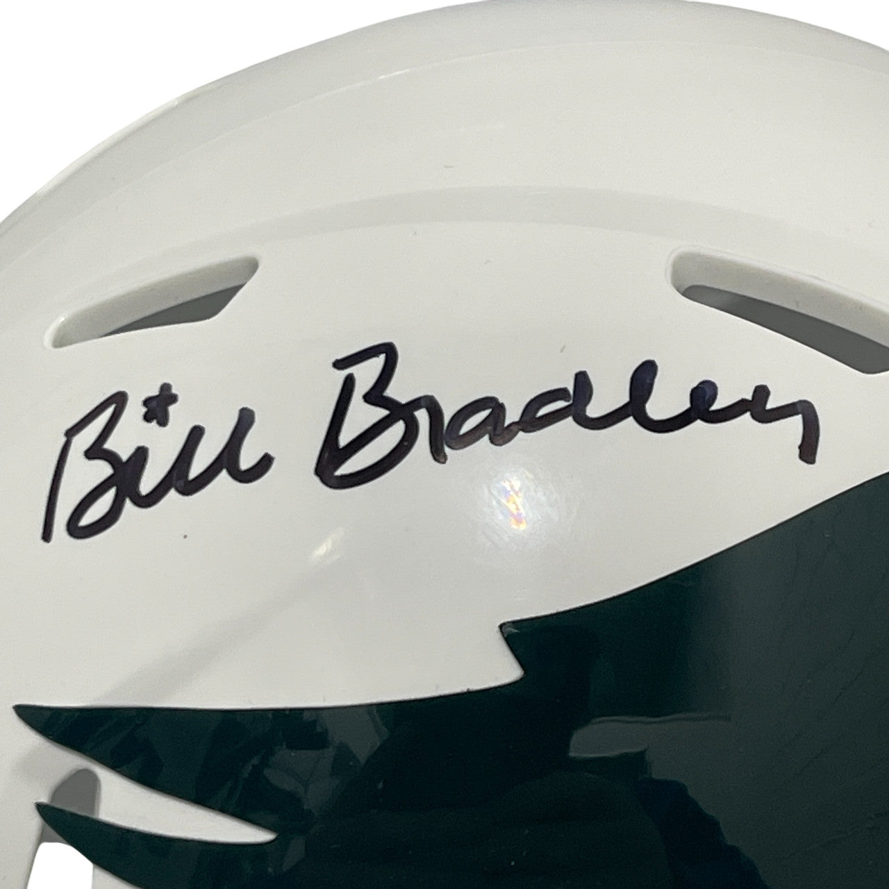 Bill Bradley Signed Philadelphia Eagles Throwback Mini Helmet Beckett COA