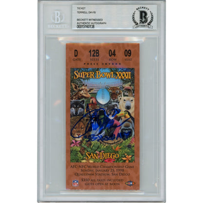 Terrell Davis Denver Broncos Signed Super Bowl XXXII Suite Ticket (Slabbed)
