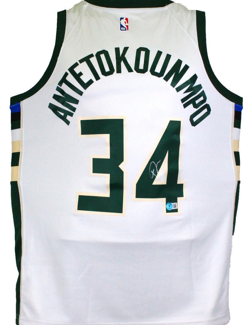 Giannis Antetokounmpo Signed Milwaukee Bucks White Swingman Jersey