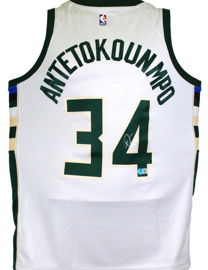 Giannis Antetokounmpo Signed Milwaukee Bucks White Swingman Jersey