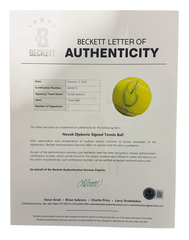 Novak Djokovic Signed Wilson US Open Tennis Ball (Beckett COA)