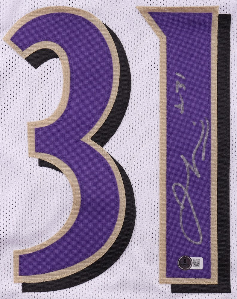 Jamal Lewis Signed Baltimore Ravens White Custom Jersey (Beckett COA)