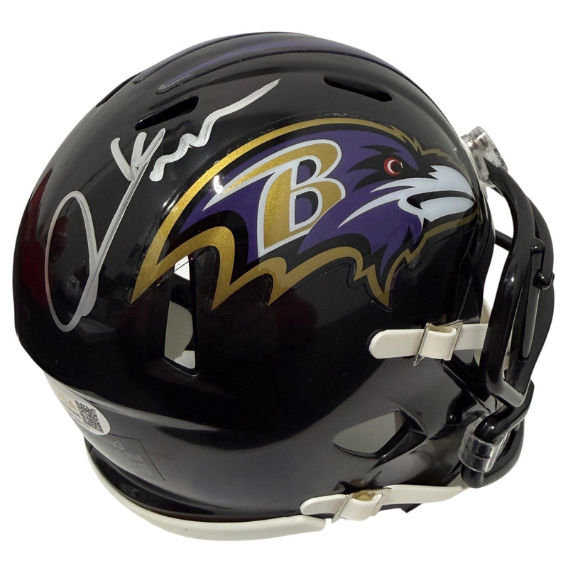 Derrick Mason Baltimore Ravens Signed Riddell Speed Mini Helmet JSA COA