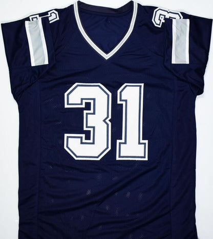 George Teague Autographed Blue Custom Football Jersey