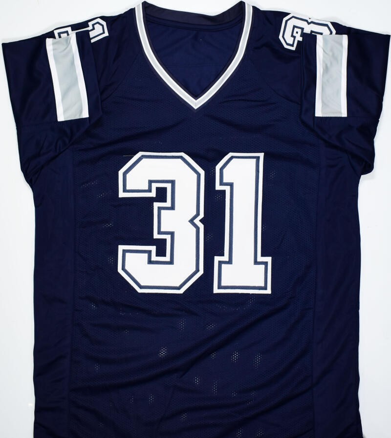 George Teague Autographed Blue Custom Football Jersey