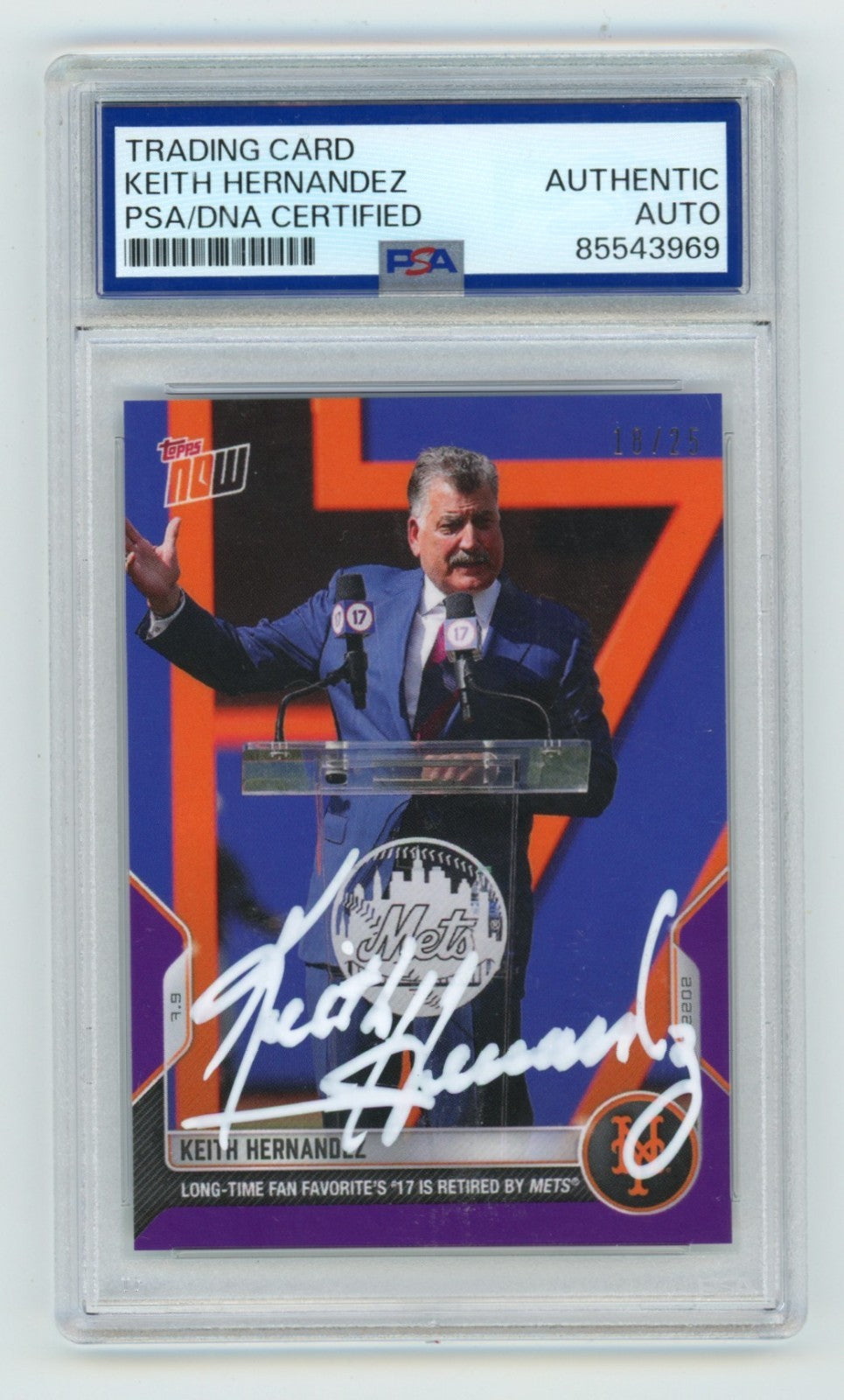 Keith Hernandez Signed 2022 Topps Now #500 Purple Card #18/25 PSA