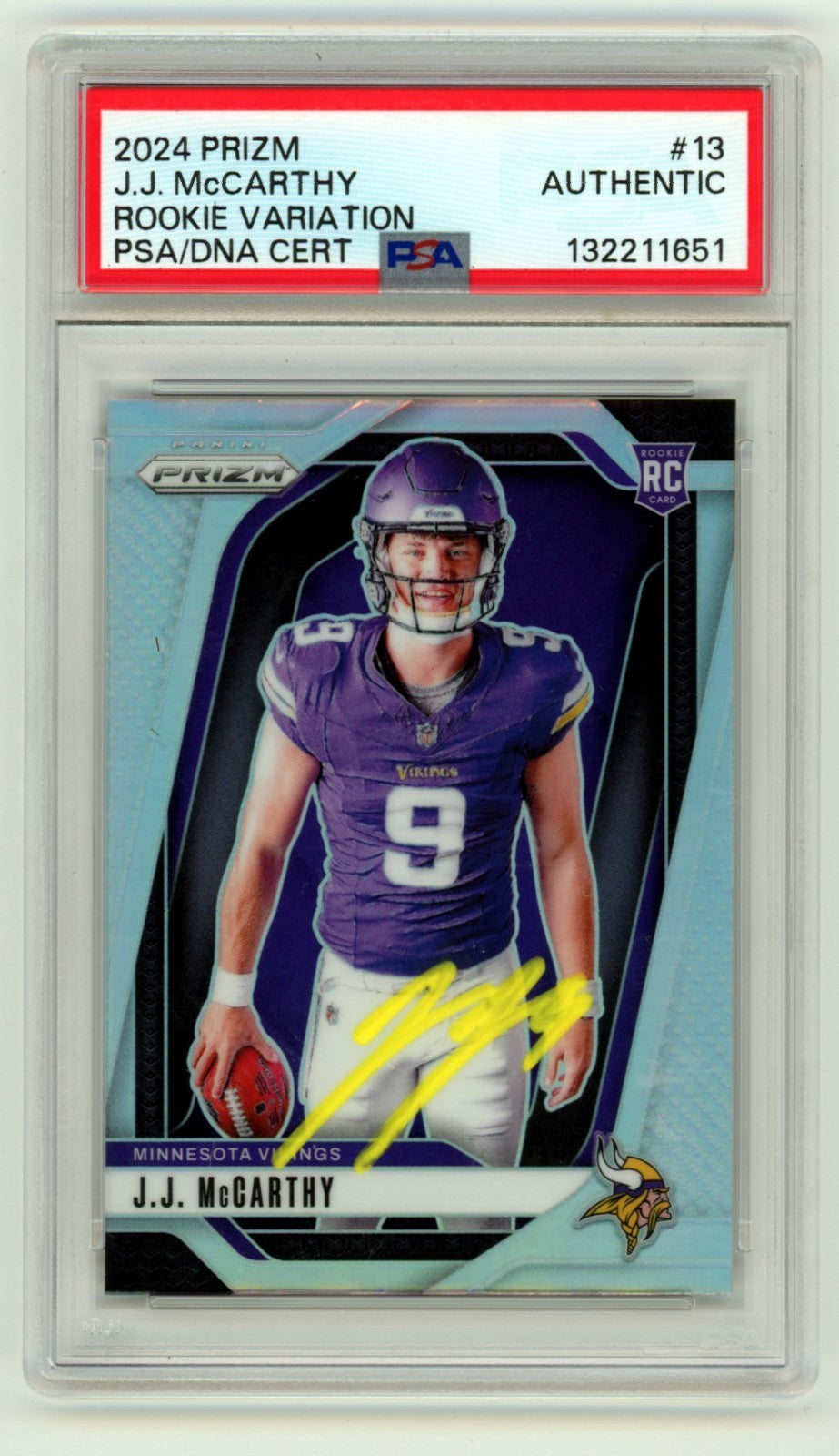 J.J. McCarthy Signed 2024 Panini Prizm Silver Rookie Variation PSA Auto