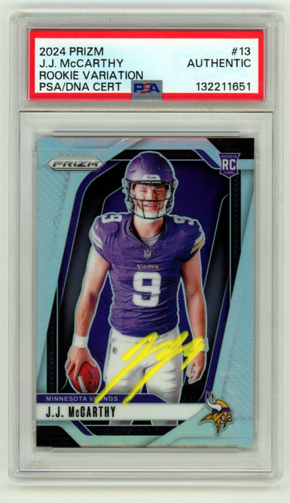 J.J. McCarthy Signed 2024 Panini Prizm Silver Rookie Variation PSA Auto