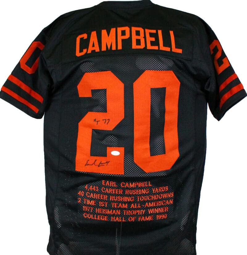 Earl Campbell Signed Black Custom Stat Style Jersey