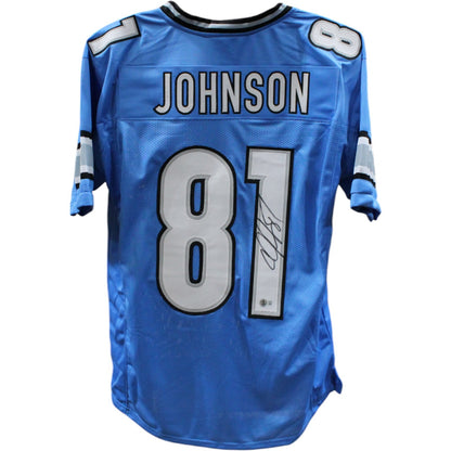 Calvin Johnson Autographed Pro Style Blue Jersey (Beckett COA)