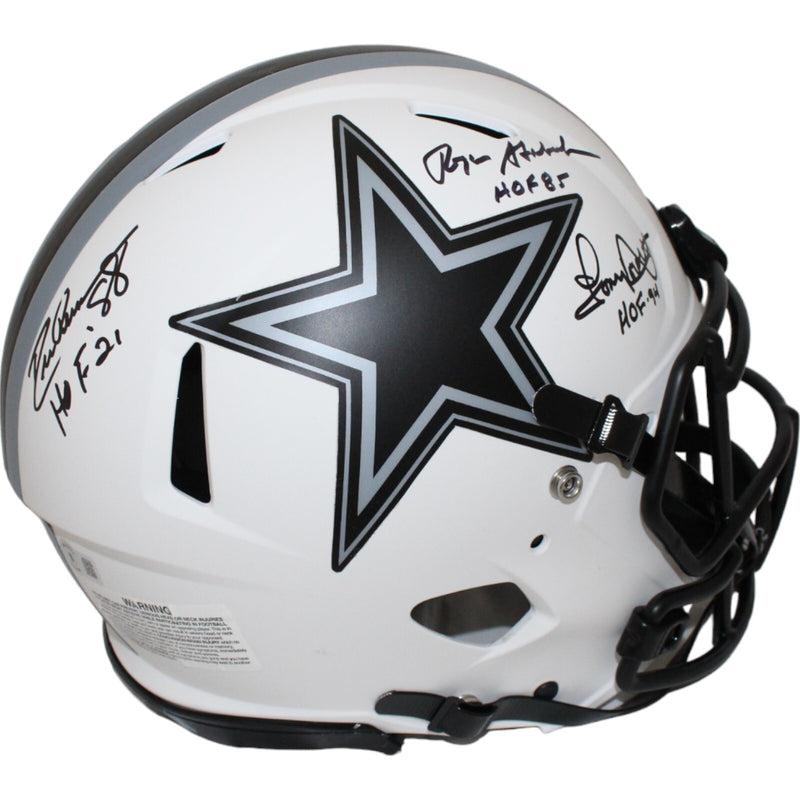Pearson, Staubach & Dorsett Signed Dallas Cowboys Lunar Full Size Helmet BAS