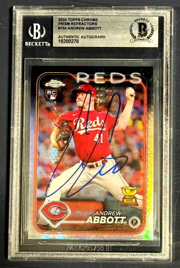 Andrew Abbott Signed 2024 Topps Chrome Prism Refractor Rookie Card BGS BAS