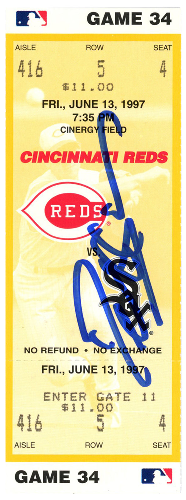 Deion Sanders Autographed Cincinnati Reds 6/13/1997 Ticket Stub BAS