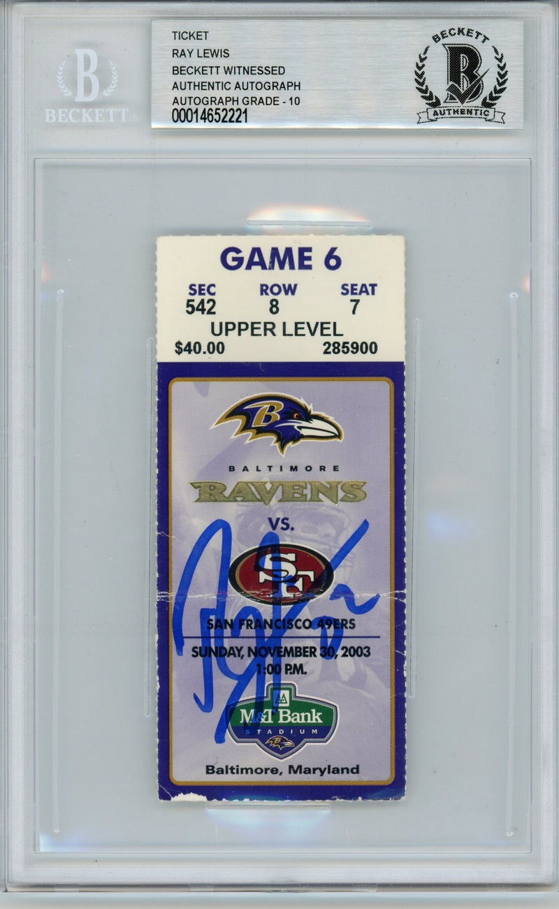 Ray Lewis Signed Baltimore Ravens Ticket Stub (11/30/03) Beckett Slabbed