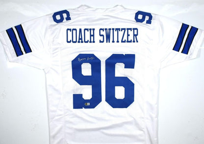 Barry Switzer Signed White Custom Jersey - Hall of Fame Stats