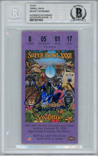 Terrell Davis Signed Super Bowl XXXII Ticket Stub BAS Slabbed
