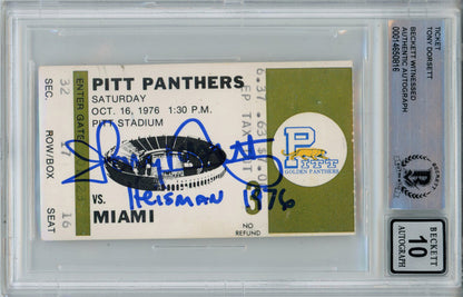 Tony Dorsett Signed 1976 vs Miami Ticket Stub BAS Slabbed Grade 10