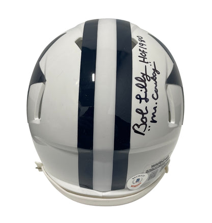 Bob Lilly Signed Dallas Cowboys Throwback Mini Helmet 4 Inscriptions BAS