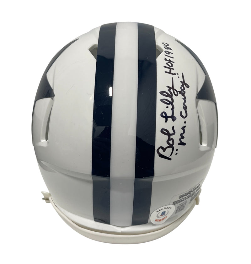 Bob Lilly Signed Dallas Cowboys Throwback Mini Helmet 4 Inscriptions BAS