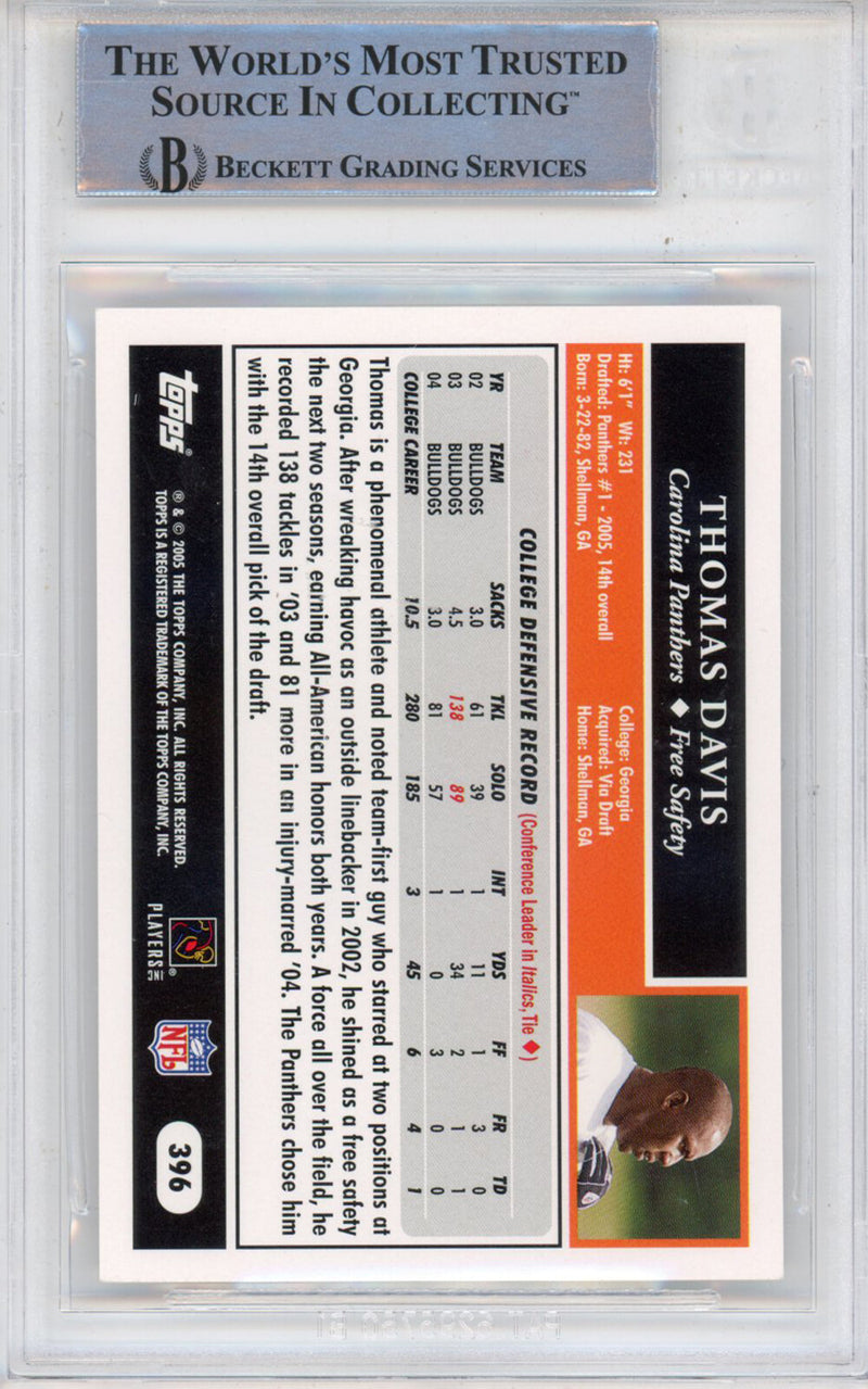 Thomas Davis Signed 2005 Topps #396 Trading Card Beckett BAS Slabbed