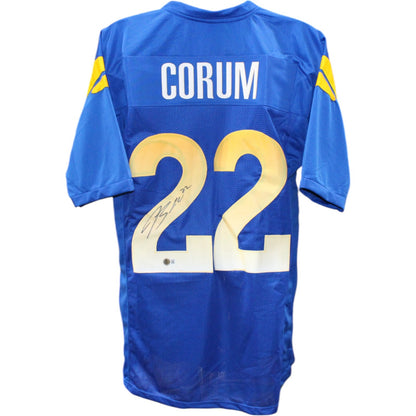 Blake Corum Autographed Pro Style Blue Custom Jersey (Beckett COA)