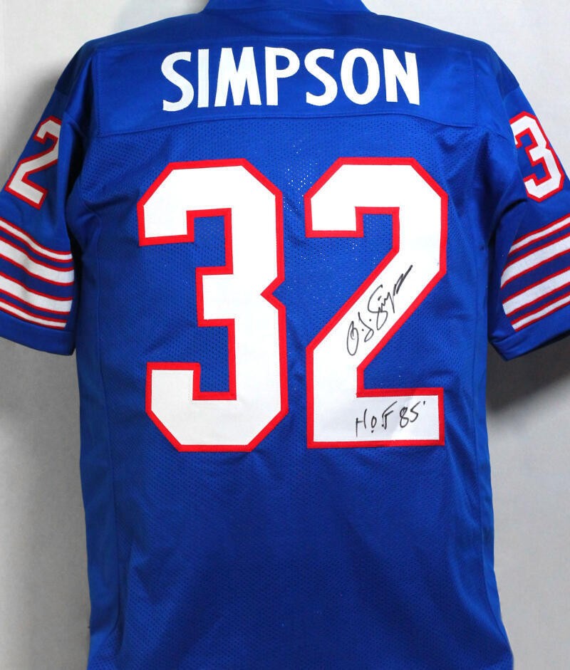 O.J. Simpson Signed Blue Custom Football Jersey with HOF Inscription
