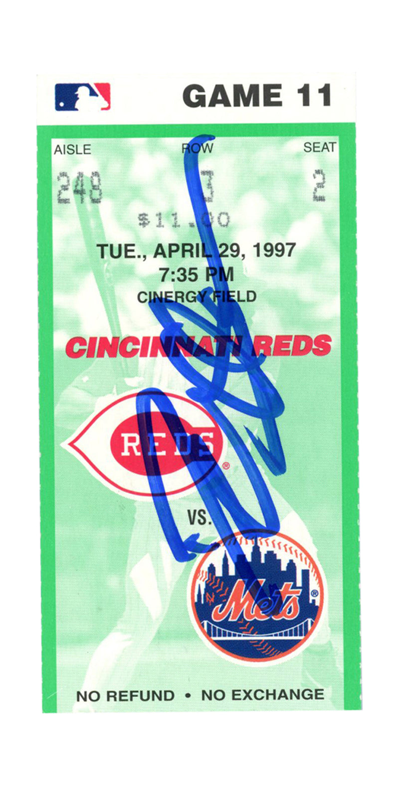 Deion Sanders Signed Cincinnati Reds 4/29/1997 Ticket Stub BAS