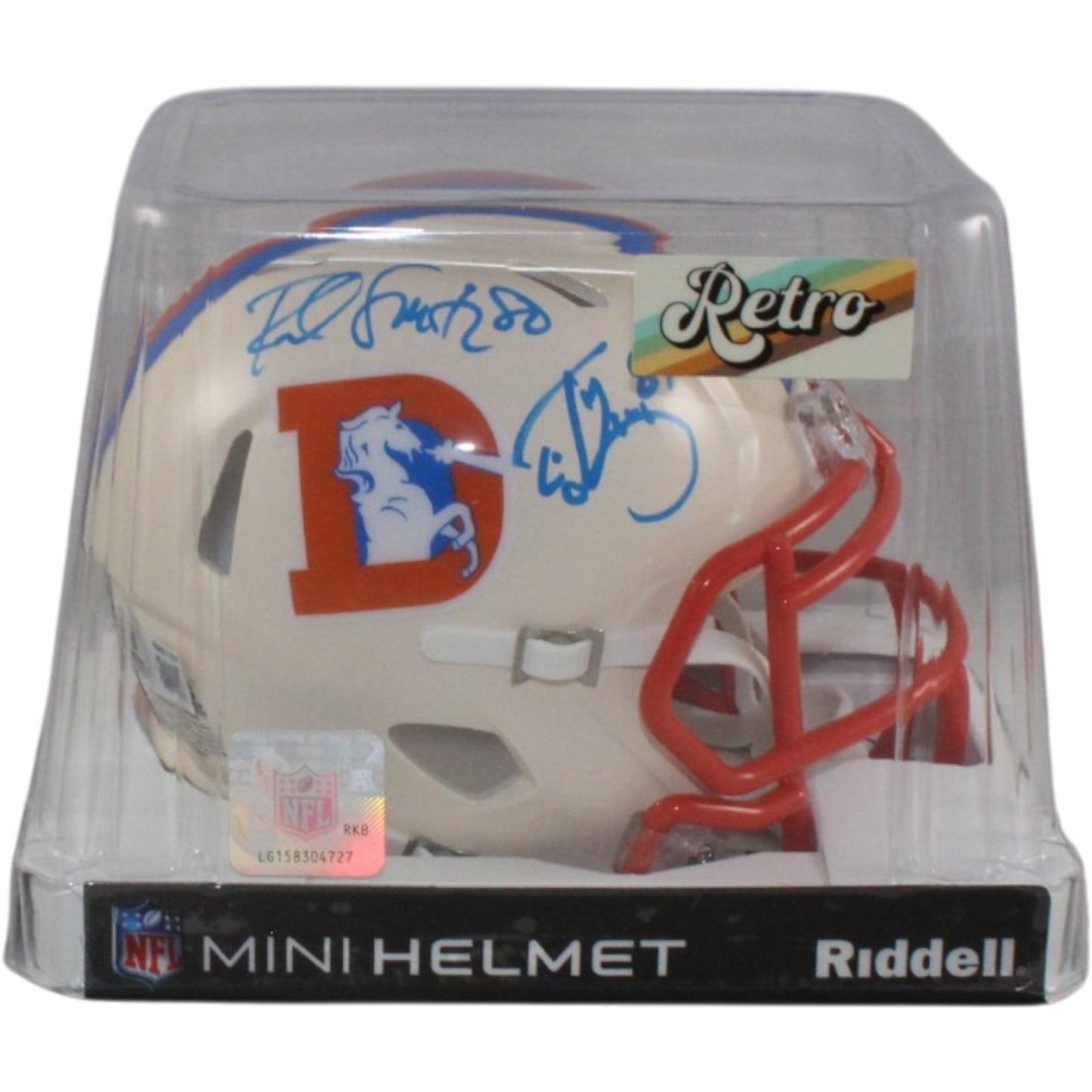 Ed McCaffrey & Rod Smith Signed Denver Broncos Retro Mini Helmet