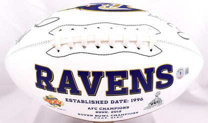 Joe Flacco & Ray Lewis Signed Baltimore Ravens Black Logo Football