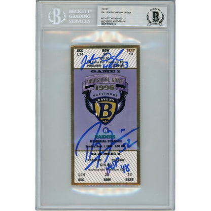 Ray Lewis & Jonathan Ogden Signed Baltimore Ravens Inaugural Game Ticket BAS