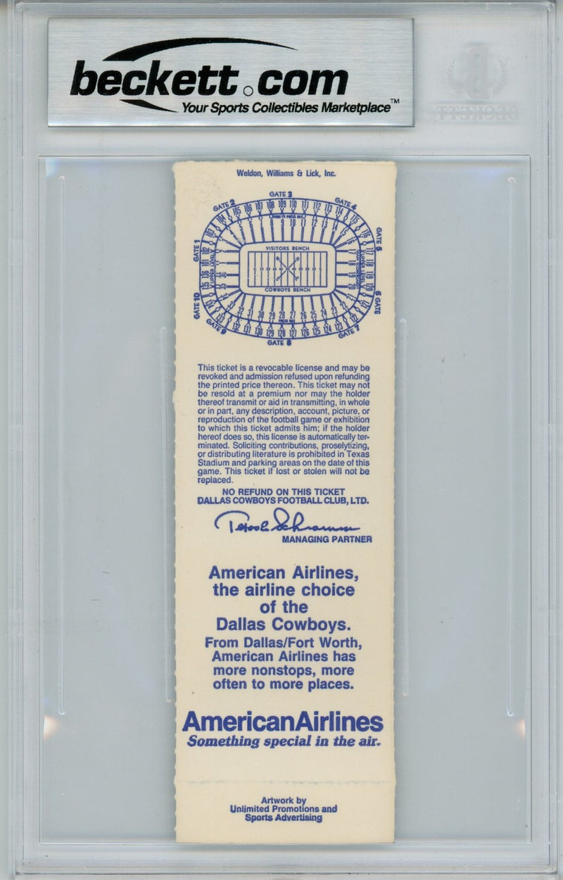 Tony Dorsett Signed Dallas Cowboys 12/6/87 Full Ticket Stub (Beckett Slab)