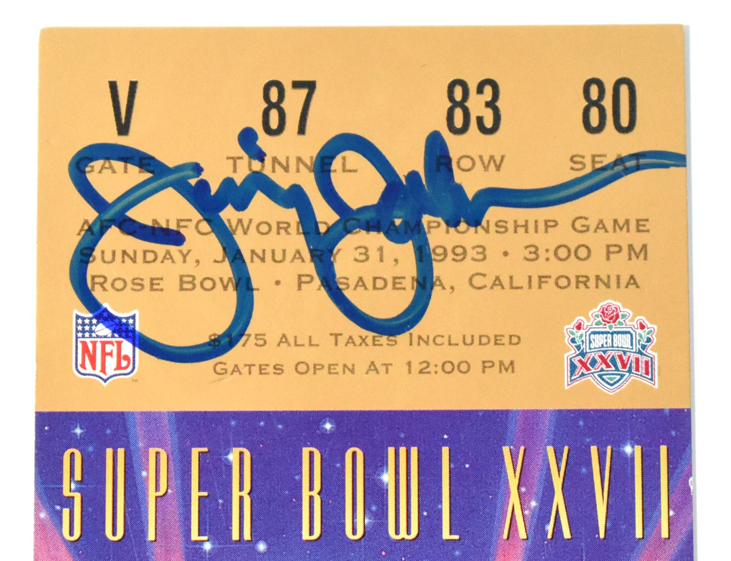 Jimmy Johnson Autographed Dallas Cowboys Replica Super Bowl XXVII Ticket