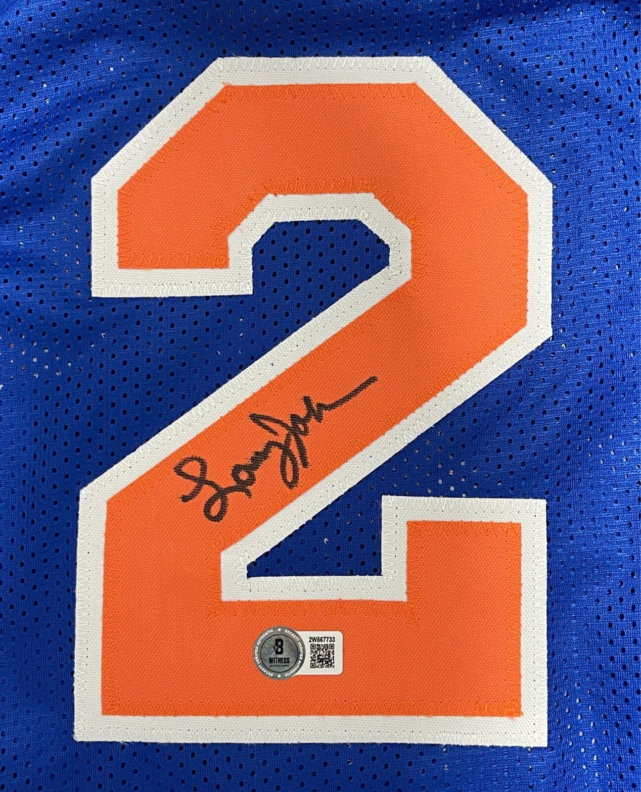 Larry Johnson Signed New York Knicks Custom Jersey Beckett COA