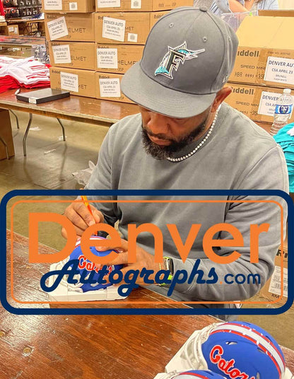 Fred Taylor Autographed Florida Gators Blue Speed Mini Helmet Beckett BAS