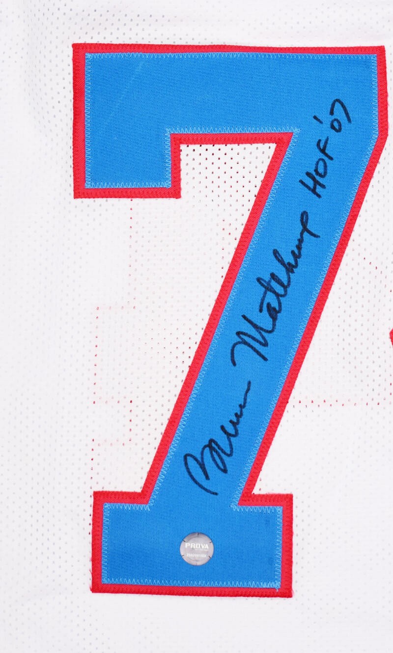 Bruce Matthews Signed White Custom Jersey with HOF Inscription