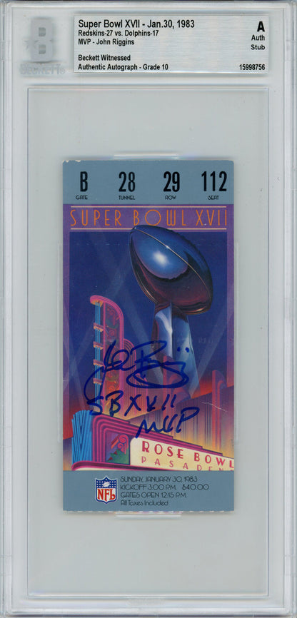 John Riggins Signed Super Bowl XVII Ticket Stub SB XVII MVP BAS Slab