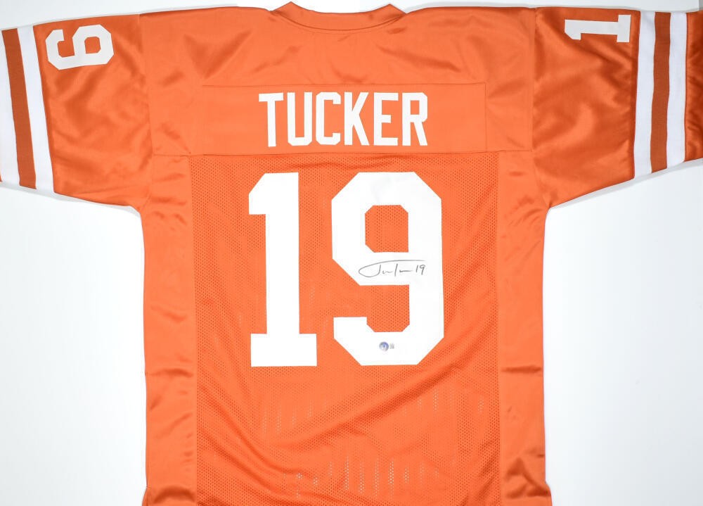 Justin Tucker Signed Orange Custom College Style Jersey