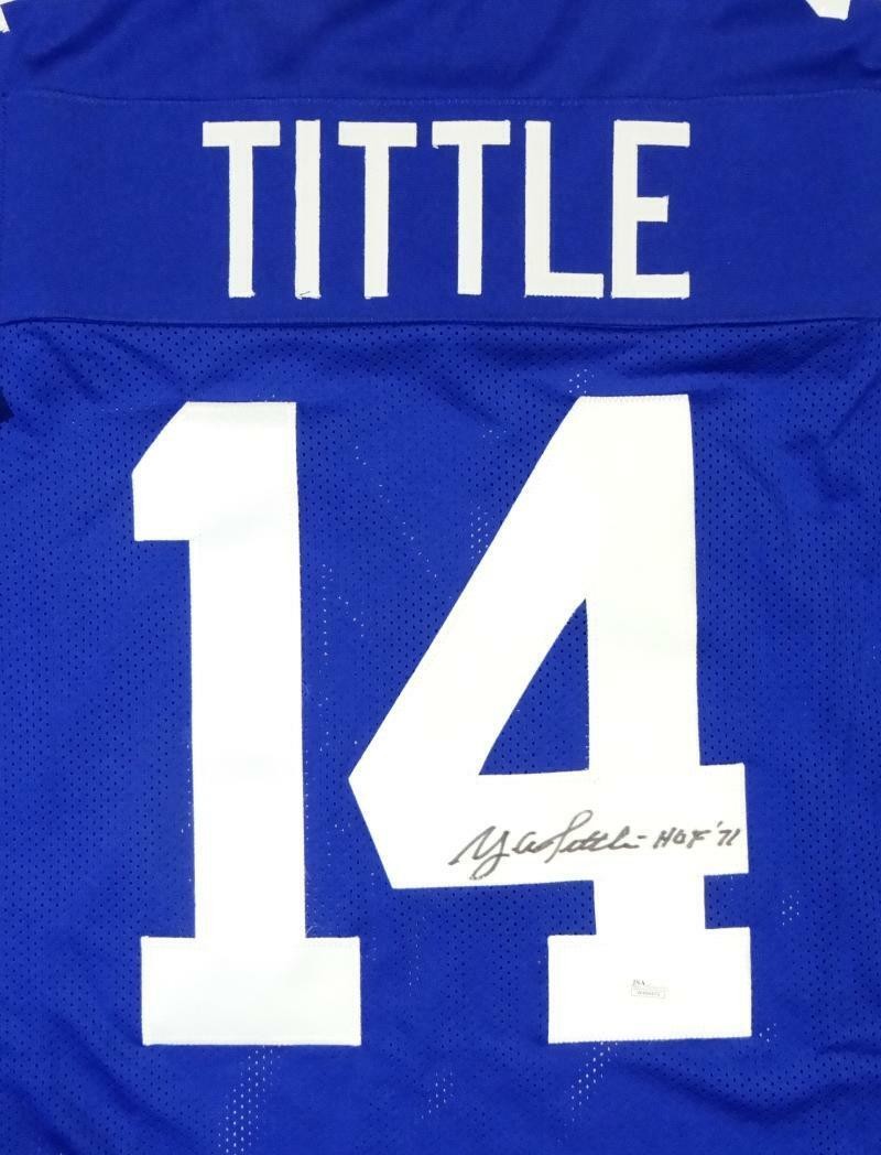 Y.A. Tittle Autographed Blue Custom Football Jersey