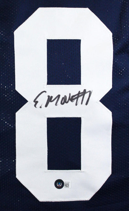 Elijah Moore Autographed Dark Blue College Style Jersey
