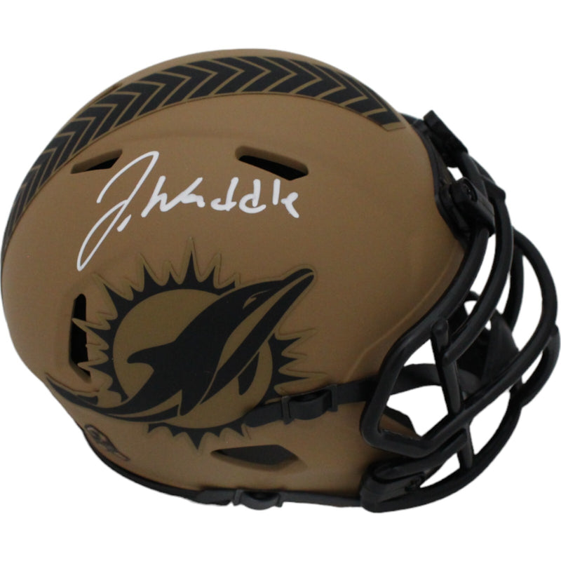 Jaylen Waddle Autographed Miami Dolphins Salute to Service Mini Helmet