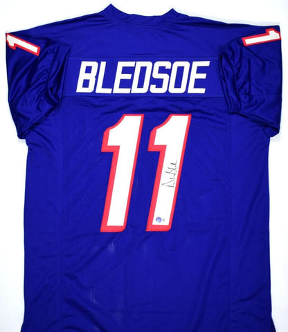 Drew Bledsoe Autographed Blue Custom Football Jersey