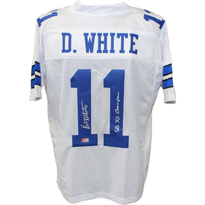 Danny White Autographed White Pro Style Jersey (SB XII Champ)