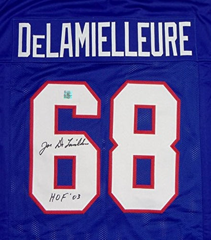 Joe DeLamelleure Signed Blue Custom Jersey - HOF 03 Inscribed